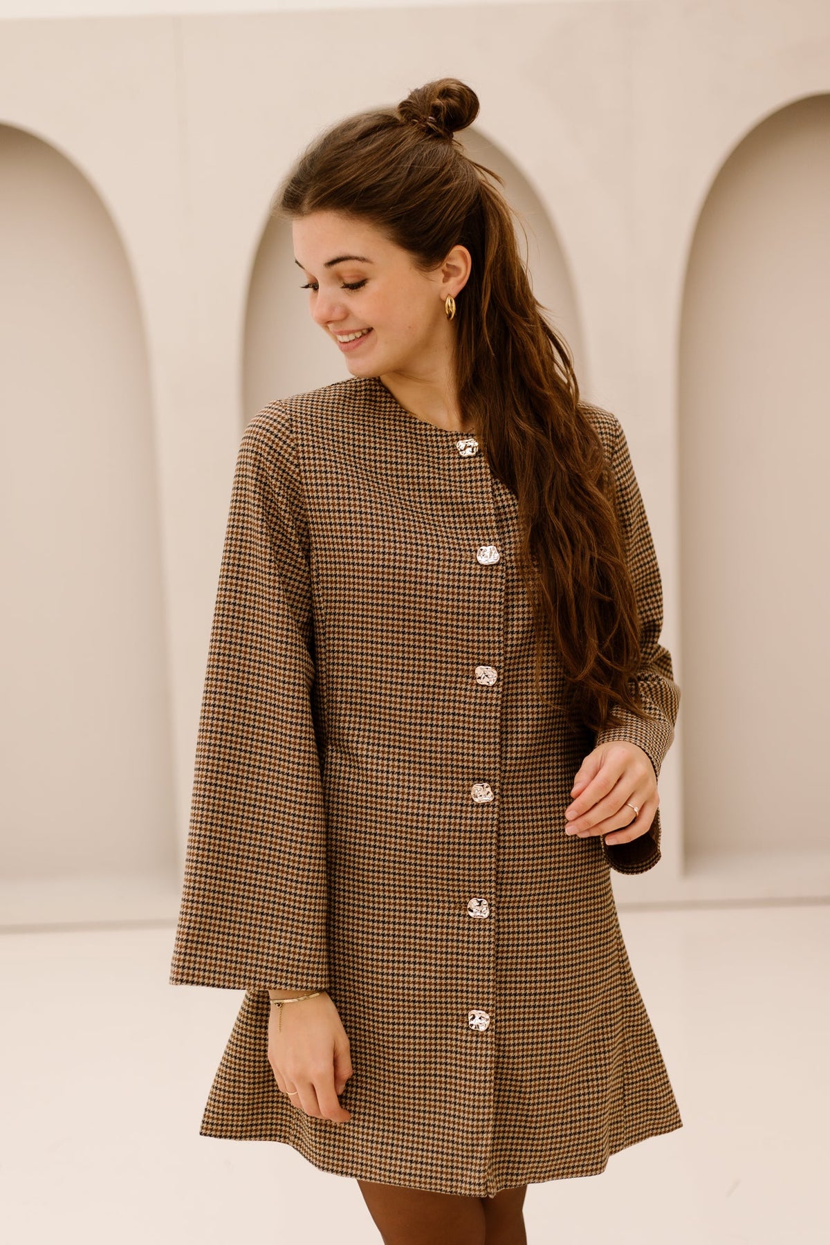 Erika blazer check dress beigebrown