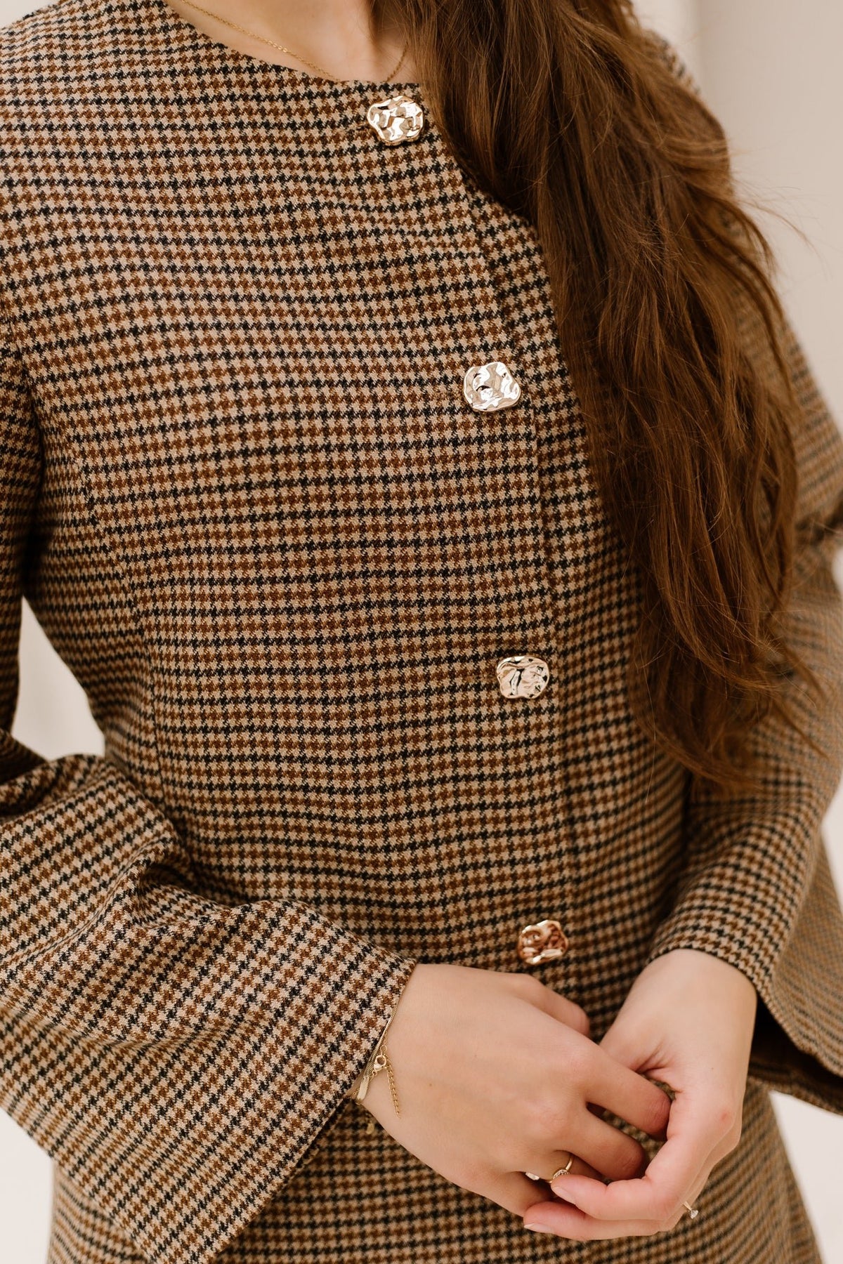 Erika blazer check dress beigebrown detail