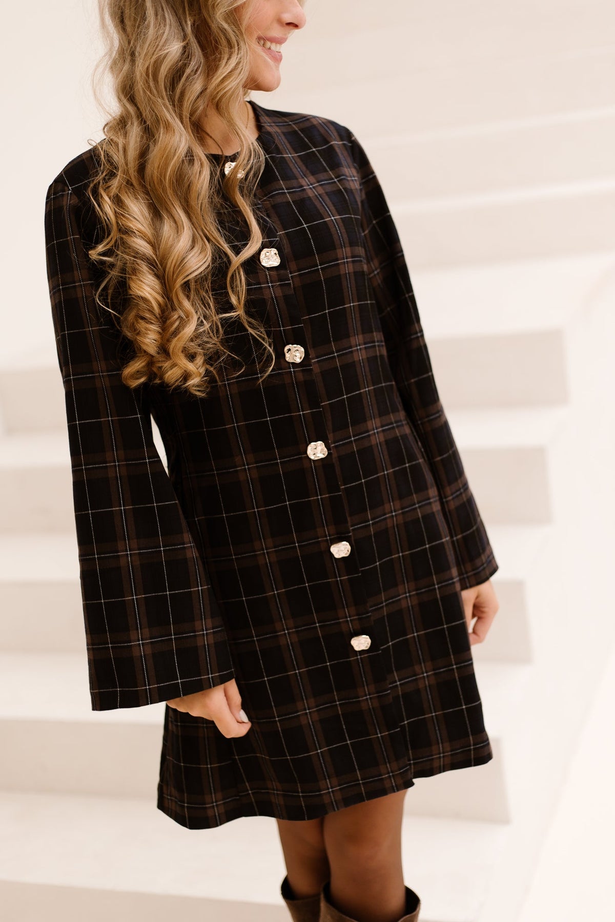 Erika blazer check dress blue/black - Bij Keesje - Bij Keesje - Jurk