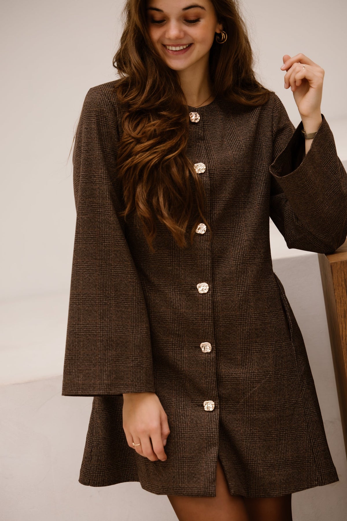 Erika blazer check dress darkbrown - Bij Keesje - Bij Keesje - Jurk