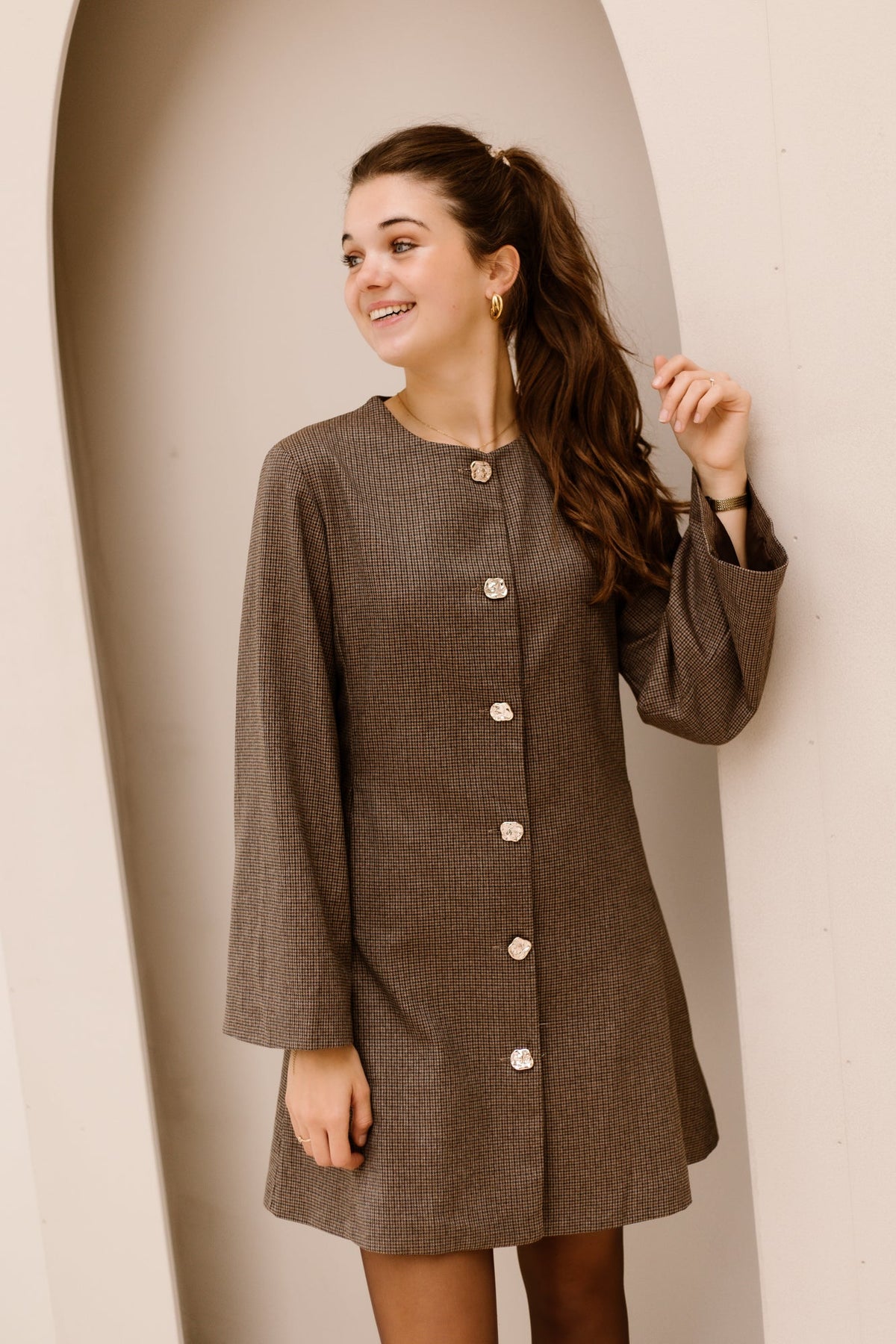 Erika blazer check dress lightbrown - Bij Keesje - Bij Keesje - Jurk