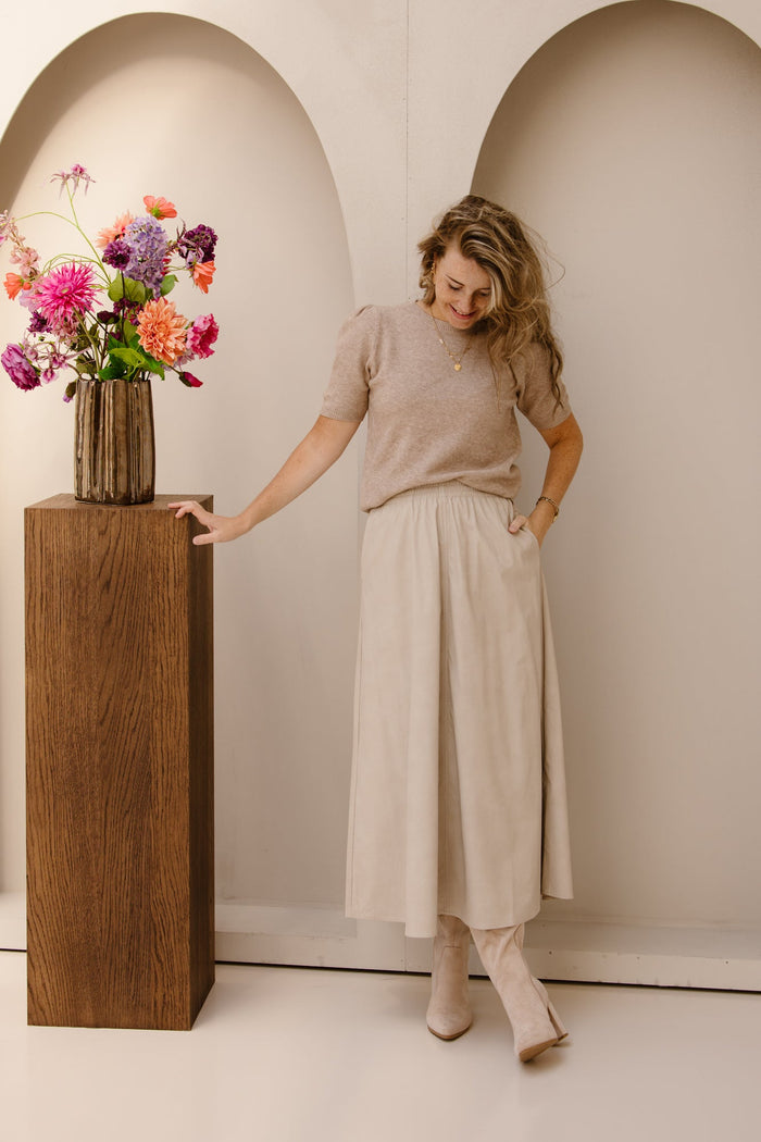 Esqualo skirt PU - long taupe - 11504 - Bij Keesje - Esqualo
