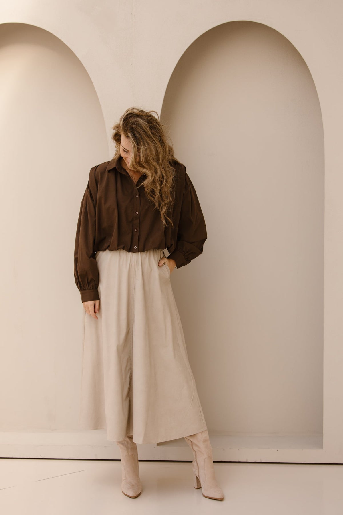 Esqualo skirt PU - long taupe - 11504 - Bij Keesje - Esqualo