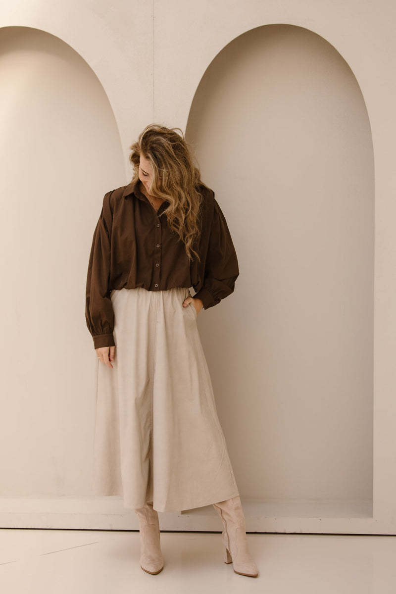 Esqualo skirt PU - long taupe - 11504 - Bij Keesje - Esqualo