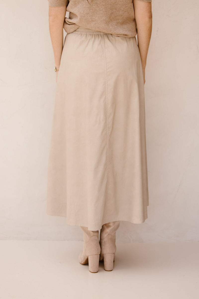 Esqualo skirt PU - long taupe - 11504 - Bij Keesje - Esqualo