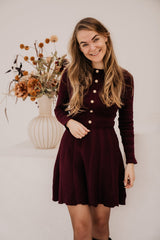 Evana button knit dress burgundy