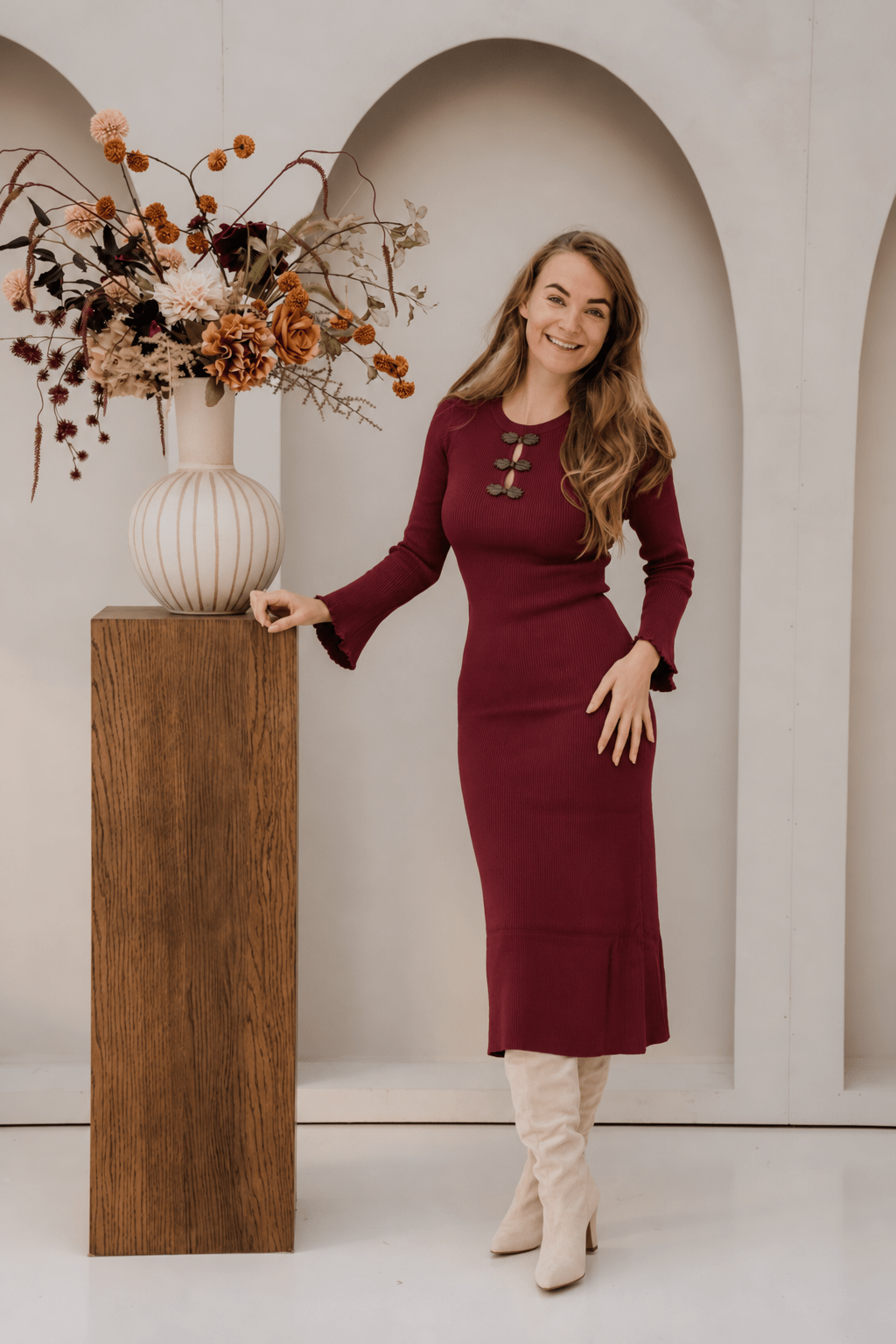 Evelyn knit maxi dress wine red - Bij Keesje - Bij Keesje - Jurk