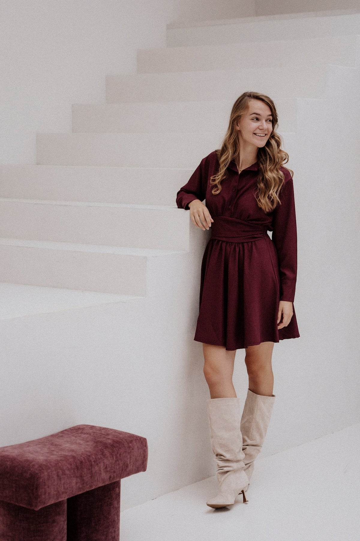 Evie Dress Bordeaux - Bij Keesje - Bij Keesje - Jurk
