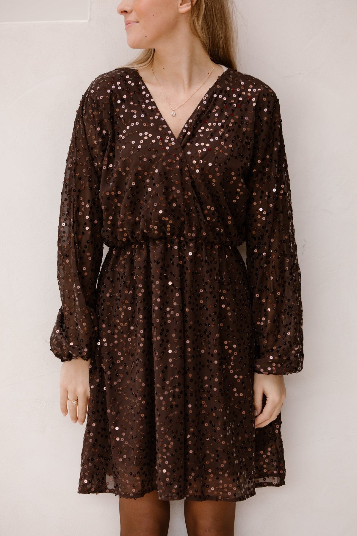 Evy paillet dress brown - Bij Keesje - Bij Keesje