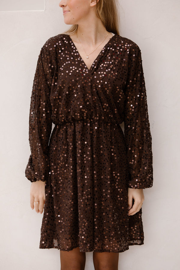 Evy paillet dress brown - Bij Keesje - Bij Keesje