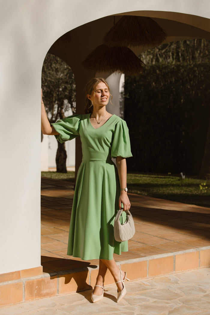 Fabienne crêpe dress green Maere Bij Keesje