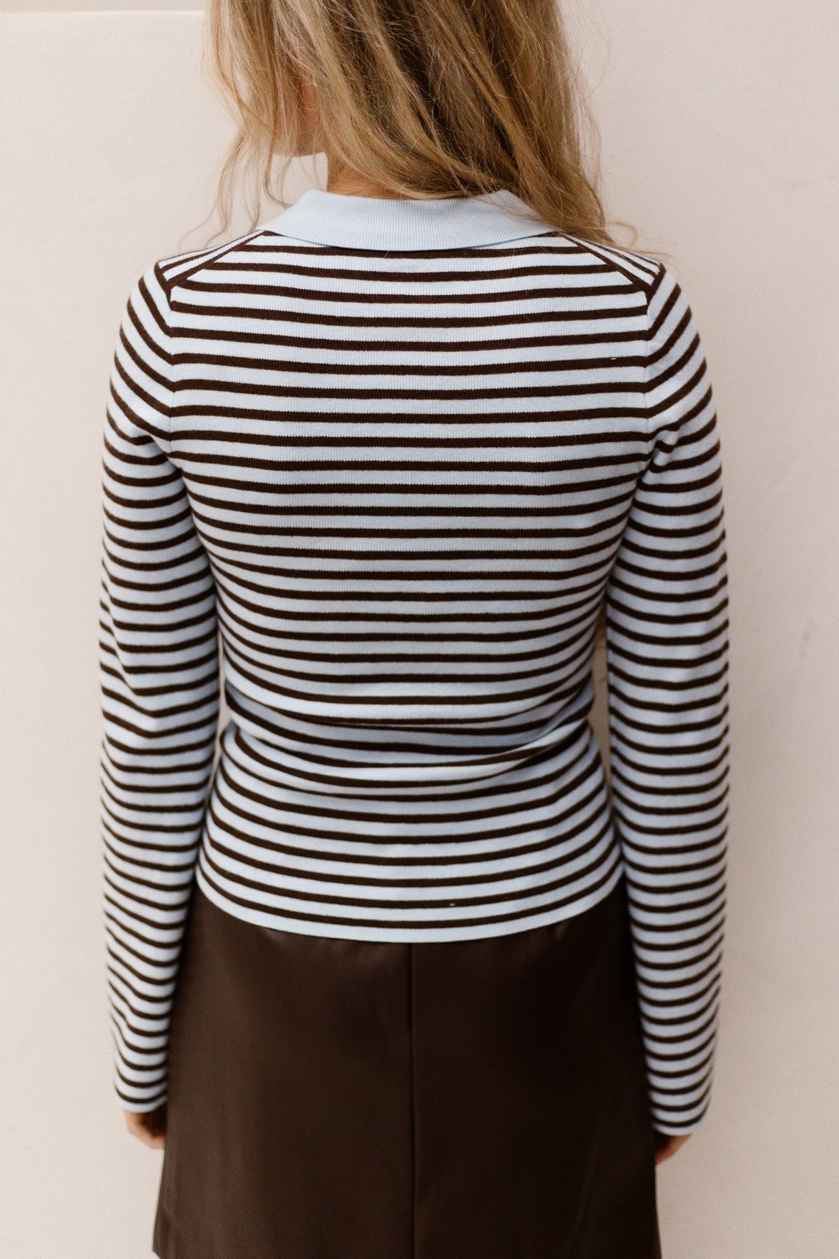 Fannya LS Striped Knit Polo Light Blue Stripe - Bij Keesje - Neo Noir - top