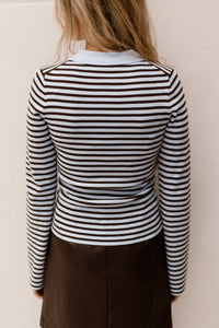 Fannya LS Striped Knit Polo Light Blue Stripe - Bij Keesje - Neo Noir - top
