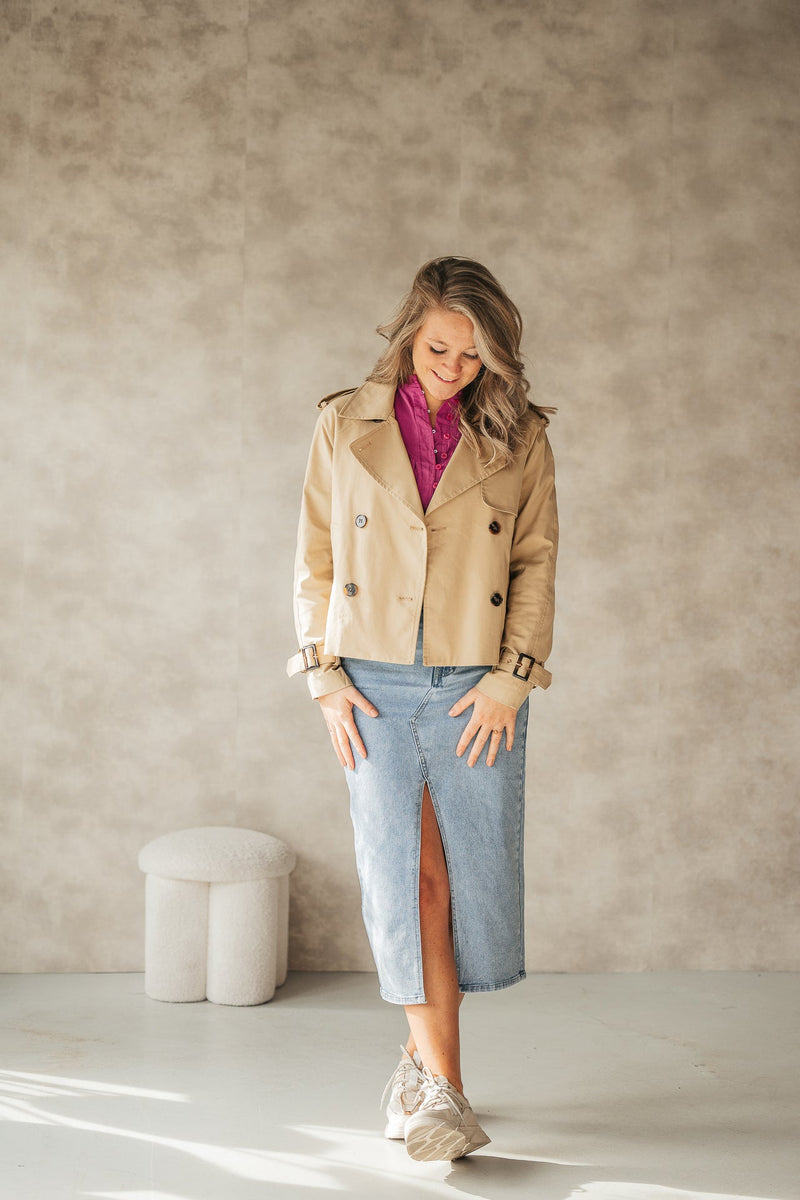 Feja short trenchcoat taupe - Bij Keesje