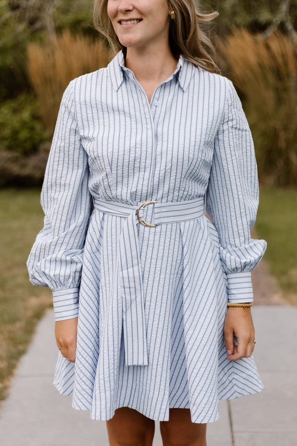 Felice Striped Crepe Dress Blue - Bij Keesje - Neo Noir - Jurk
