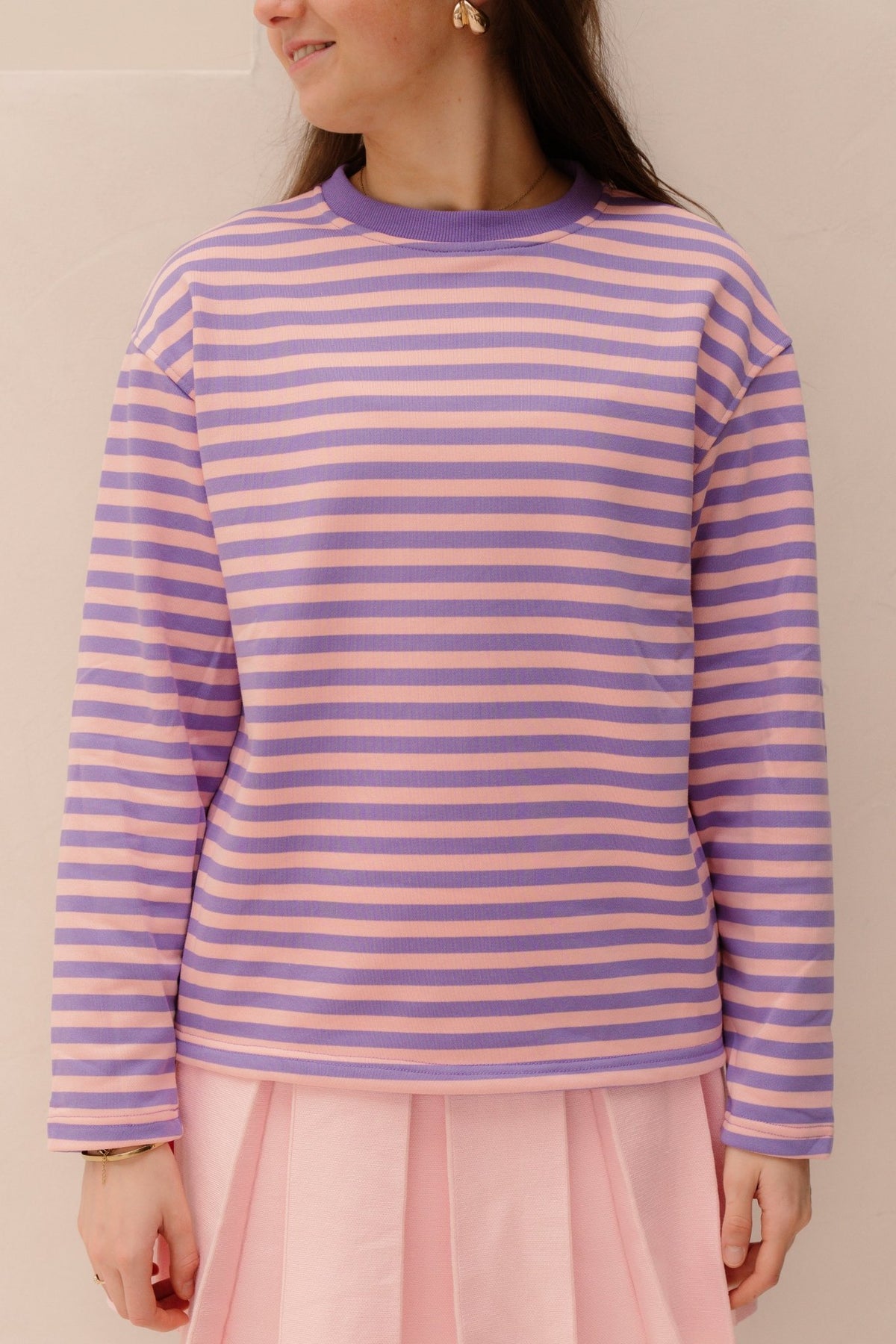 Feline streep top roze - paars - Bij Keesje - Bij Keesje - Top