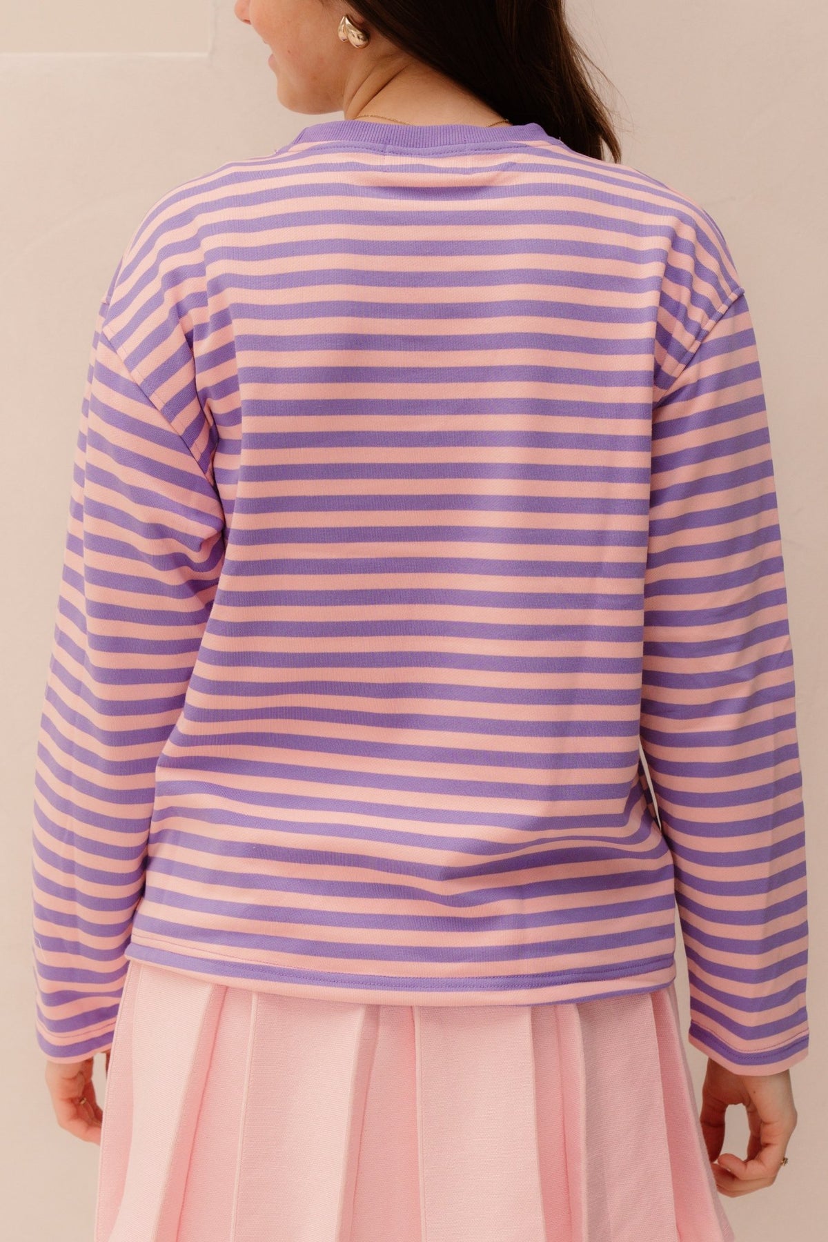 Feline streep top roze - paars - Bij Keesje - Bij Keesje - Top