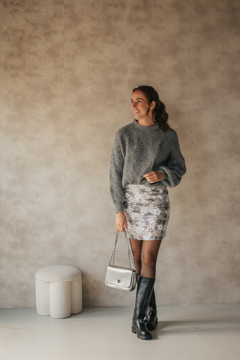 Festive flower skirt grey - Bij Keesje