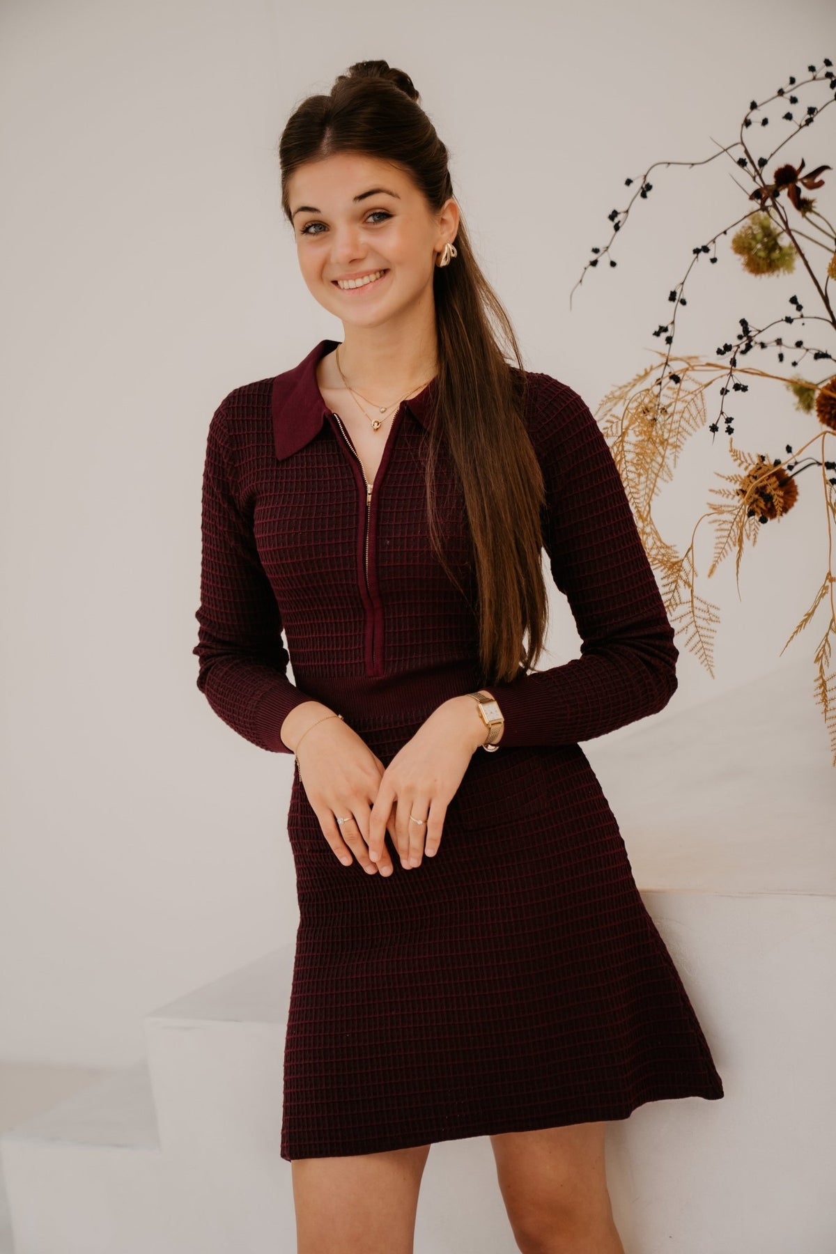 Flore Jurk Met Rits Bordeaux - Bij Keesje - Bij Keesje - Jurk