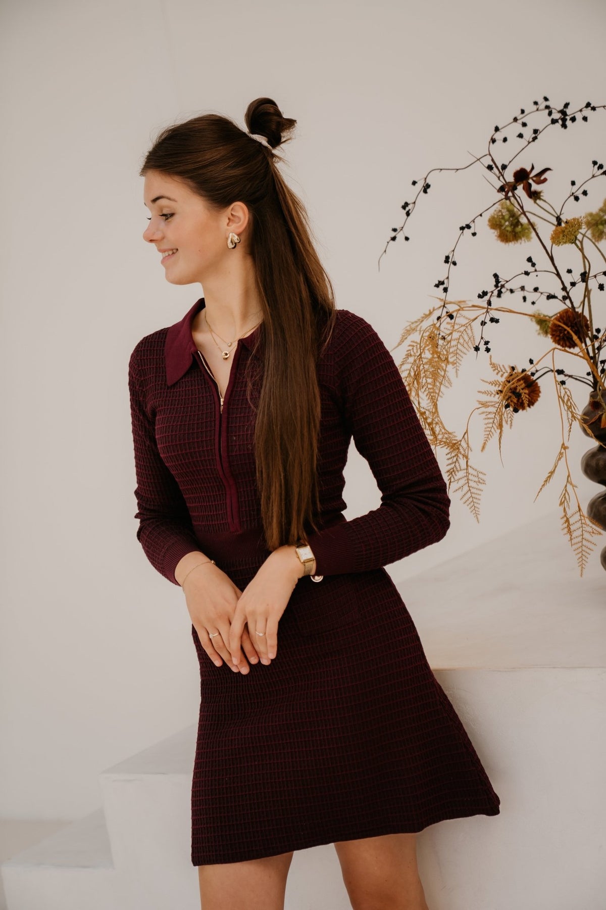 Flore Jurk Met Rits Bordeaux - Bij Keesje - Bij Keesje - Jurk