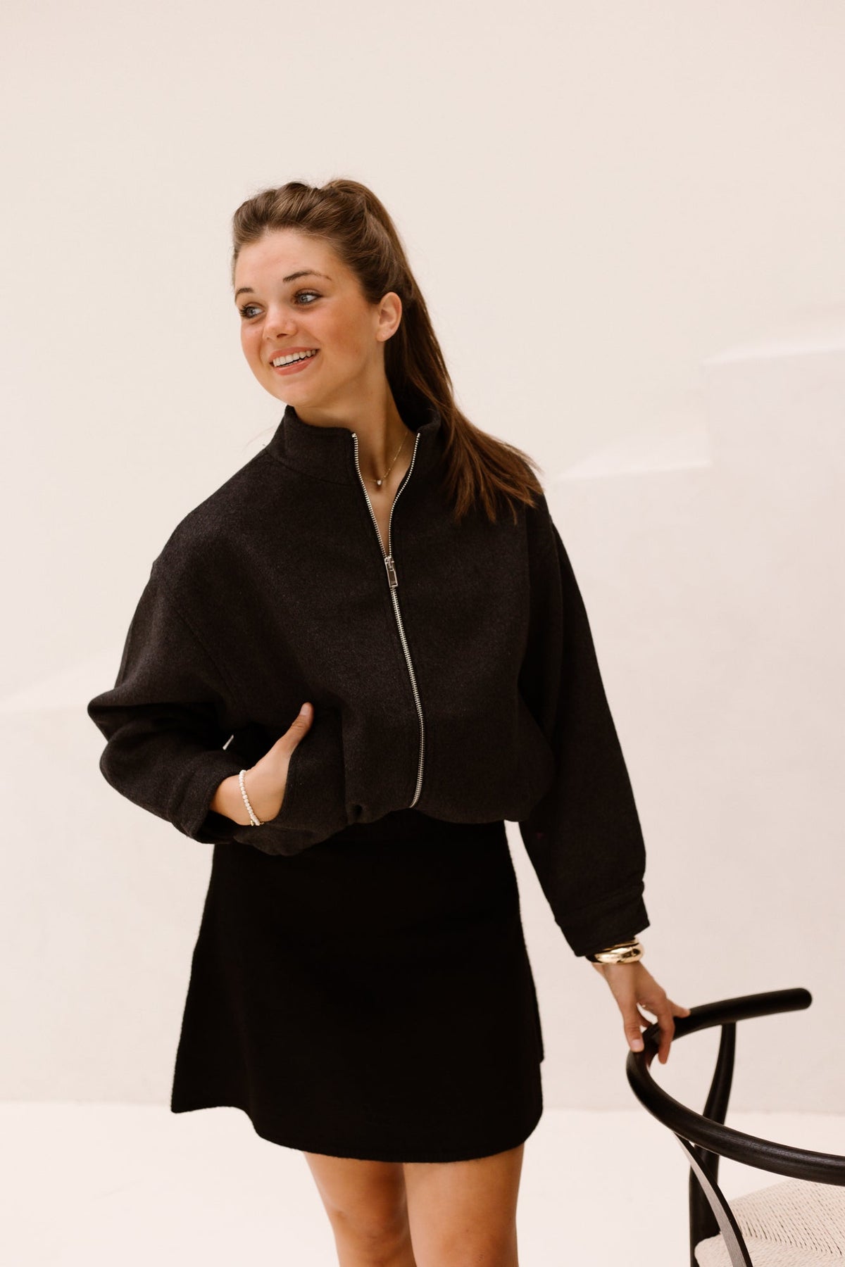 Florine wool bomber jacket antracit - Bij Keesje - Neo Noir - Jas