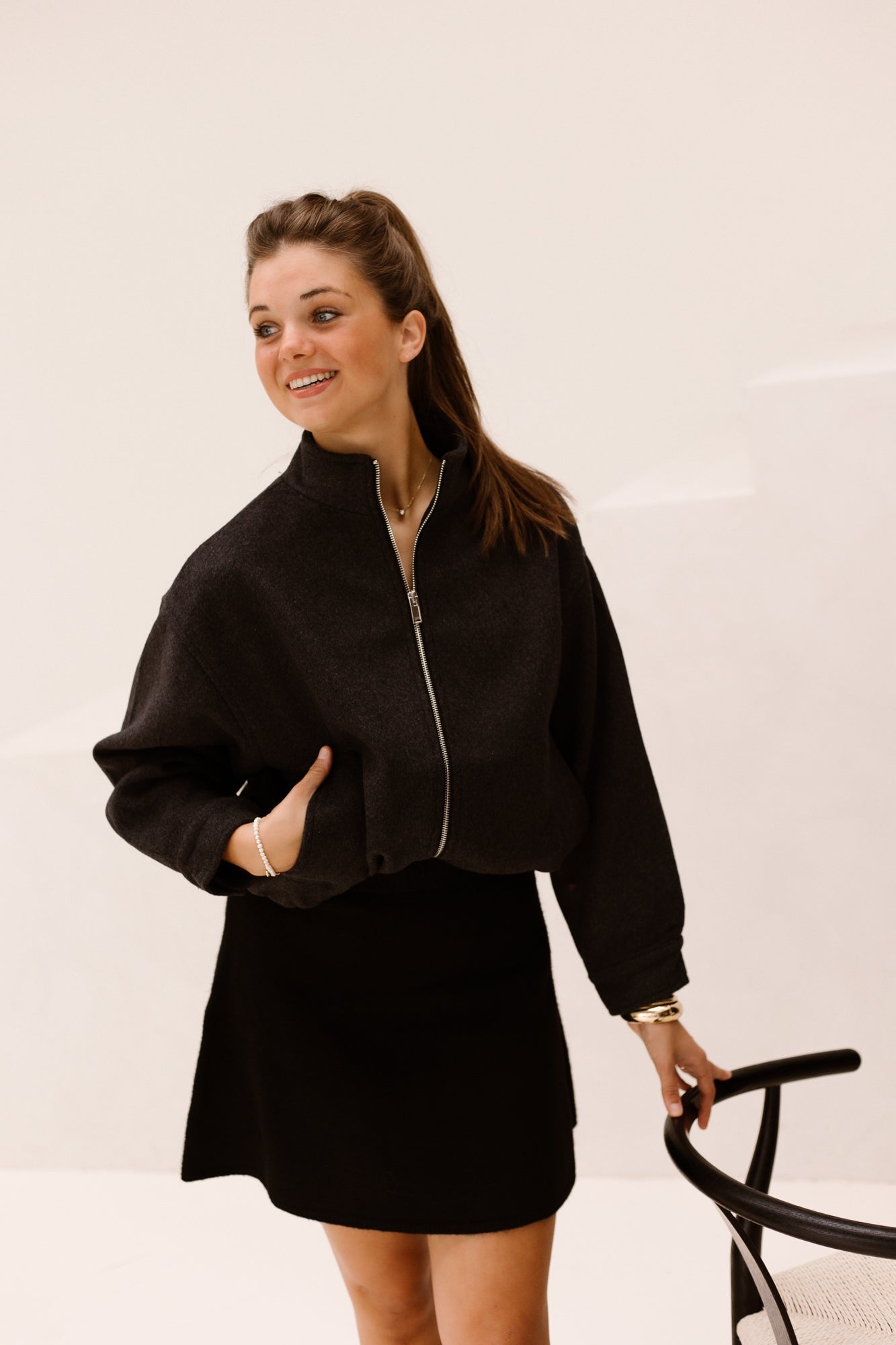 Florine wool bomber jacket antracit - Bij Keesje - Neo Noir - Jas