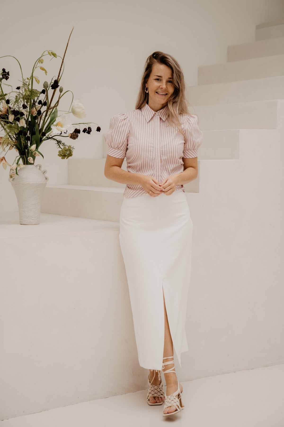 Frannie Structure Stripe Shirt Light Pink - Bij Keesje - Neo Noir - Blouse