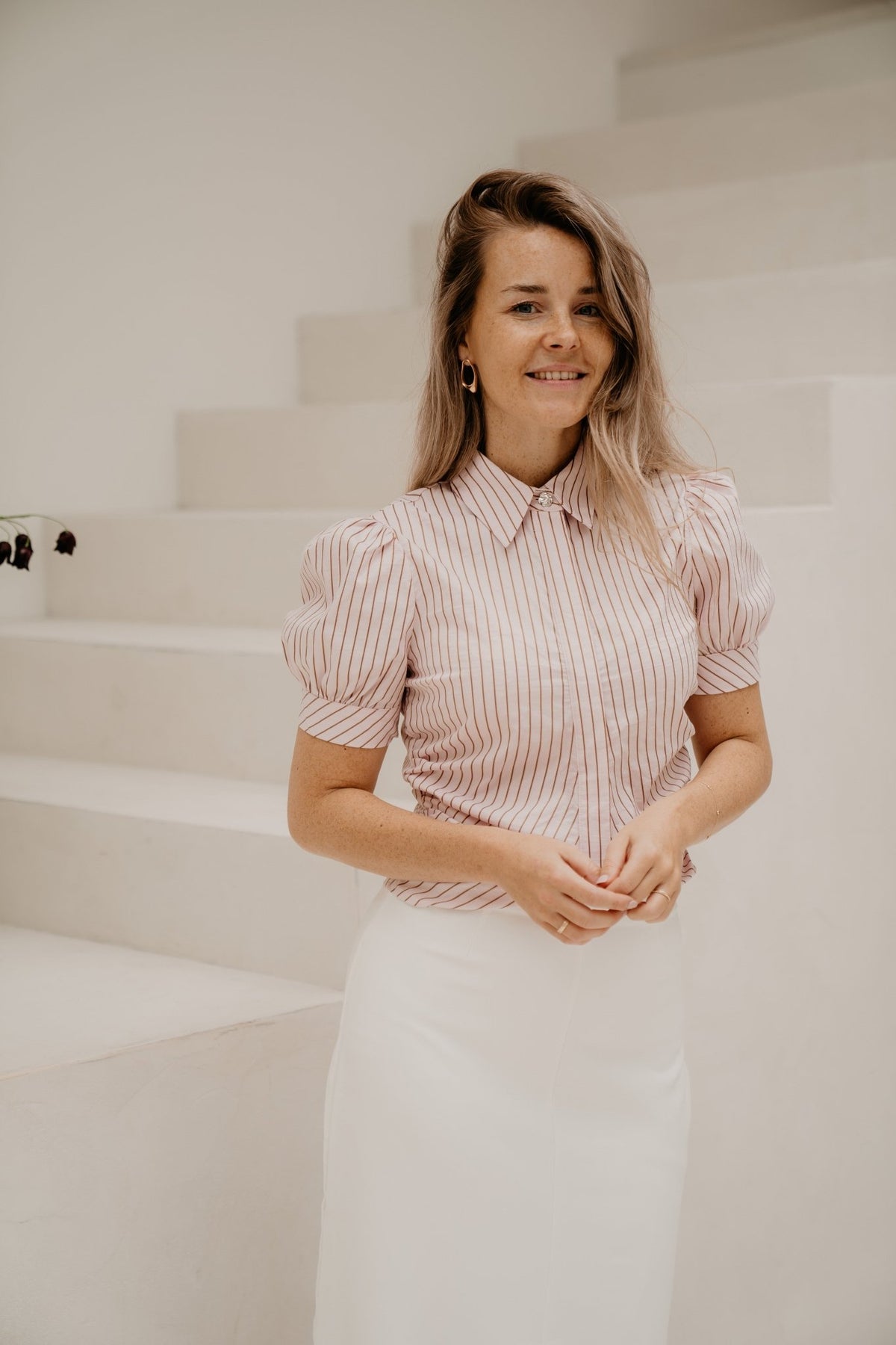 Frannie Structure Stripe Shirt Light Pink - Bij Keesje - Neo Noir - Blouse