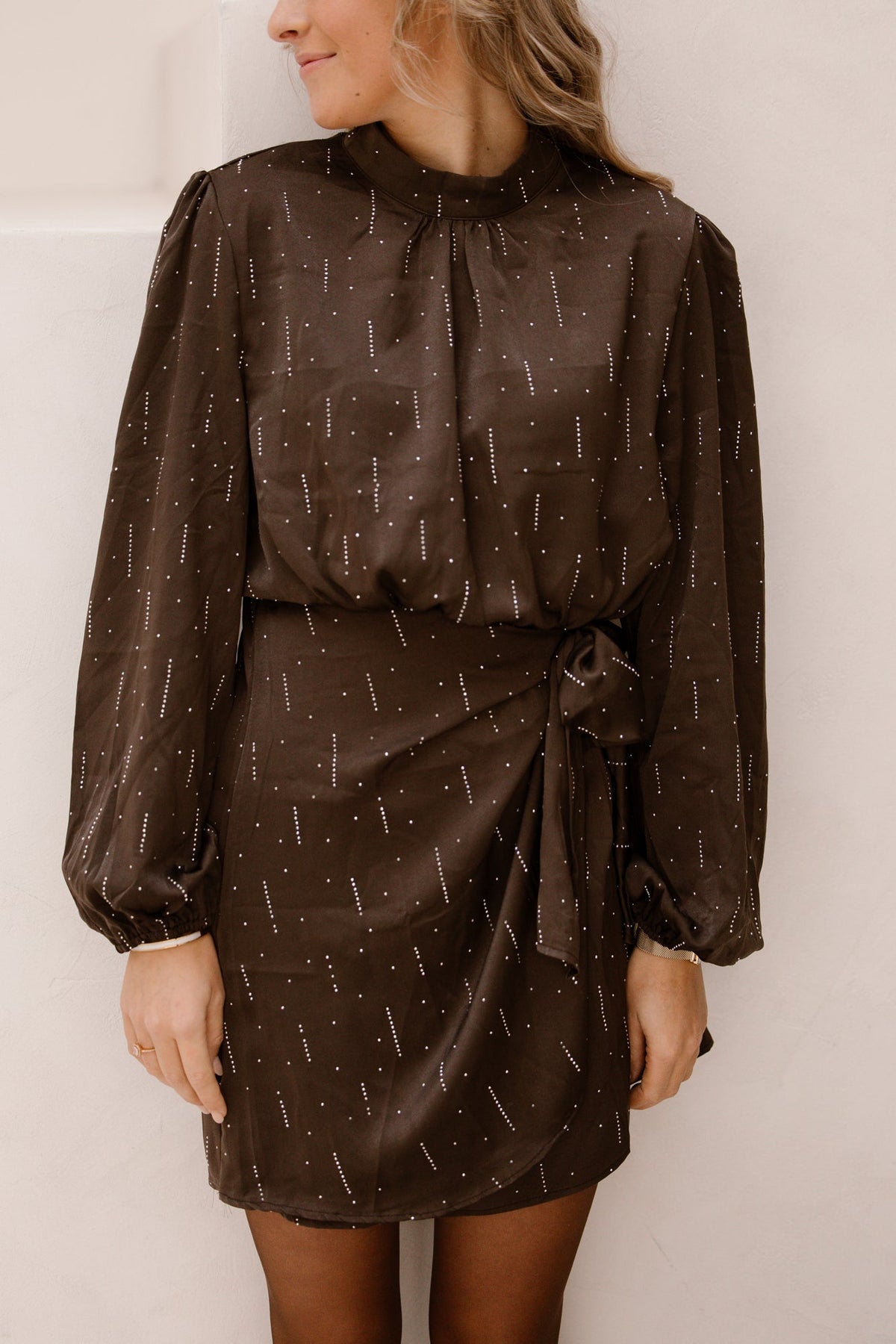 Frederique dress brown tie - Bij Keesje - Bij Keesje