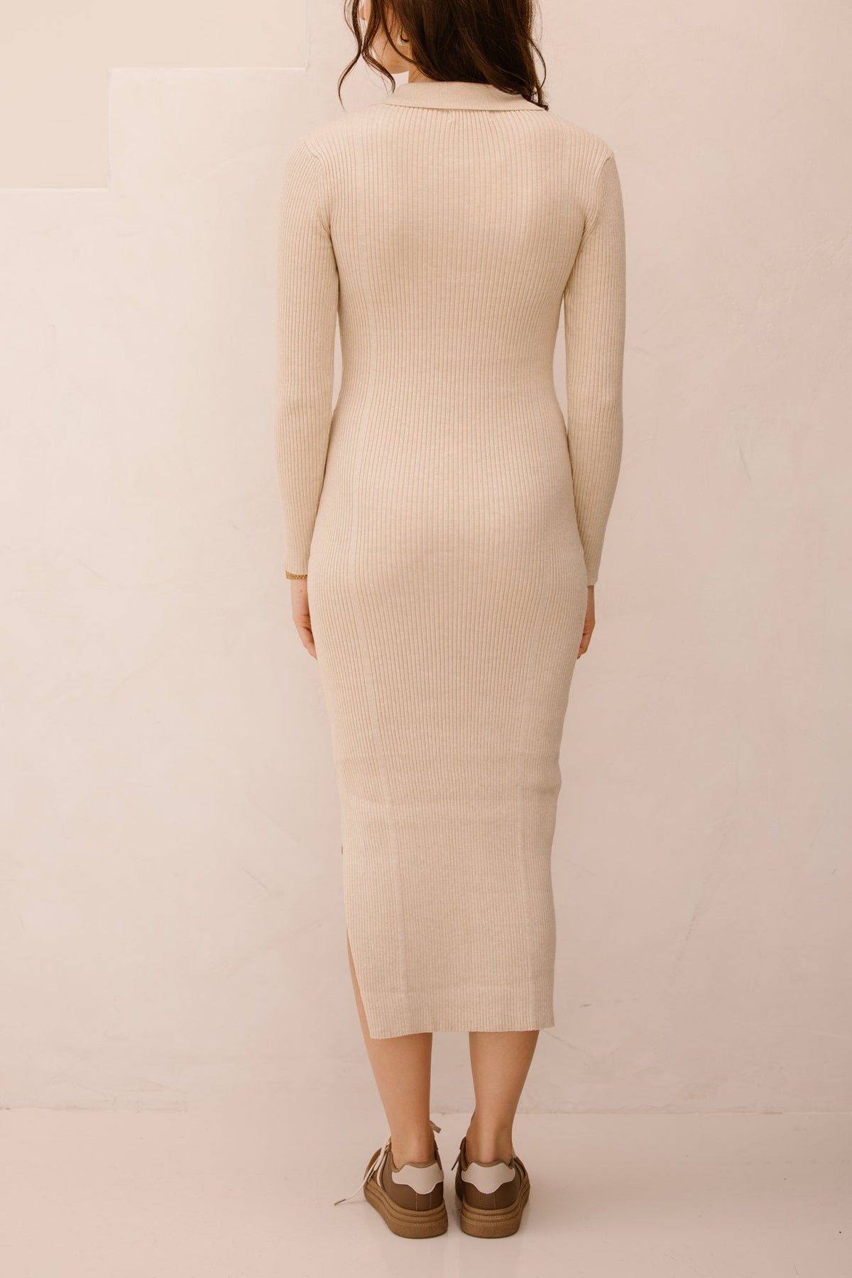 Frederique polo jurk long sleeve beige - Bij Keesje - Bij Keesje The Label