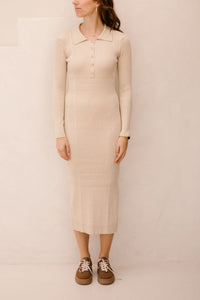 Frederique polo jurk long sleeve beige - Bij Keesje - Bij Keesje The Label