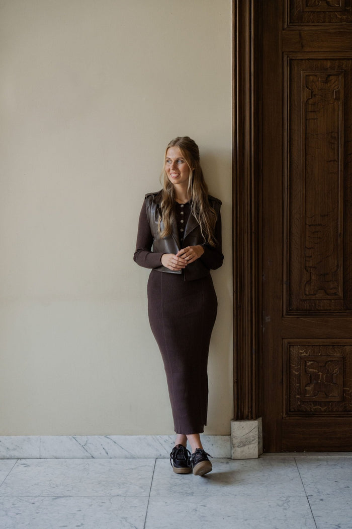 Frederique polo jurk long sleeve brown - Bij Keesje - Bij Keesje The Label