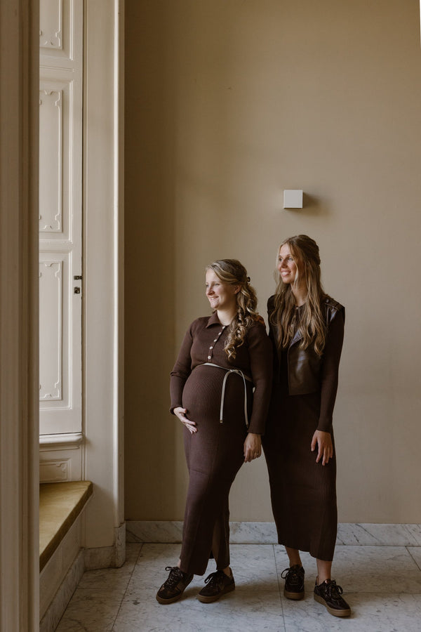 Frederique polo jurk long sleeve brown - Bij Keesje - Bij Keesje The Label
