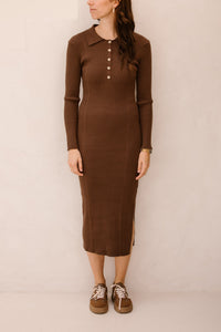 Frederique polo jurk long sleeve brown - Bij Keesje - Bij Keesje The Label