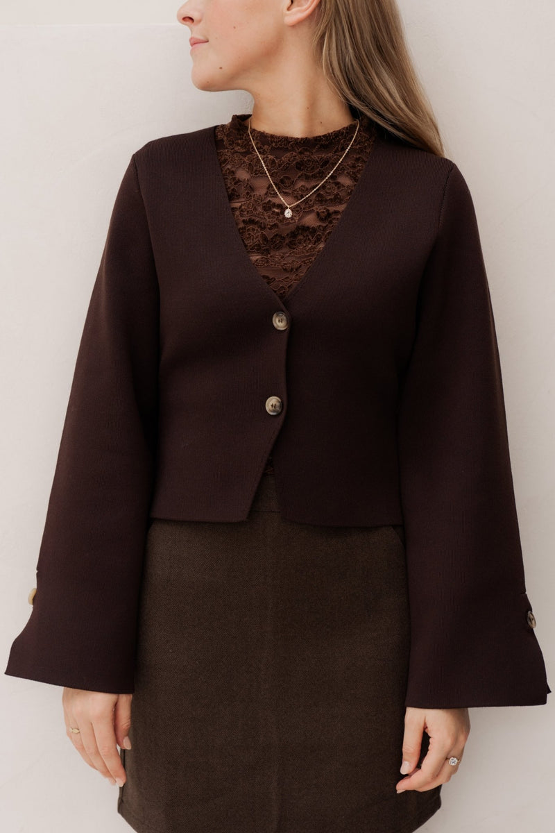 Fulvia knit blouse darkbrown - Bij Keesje - Neo Noir