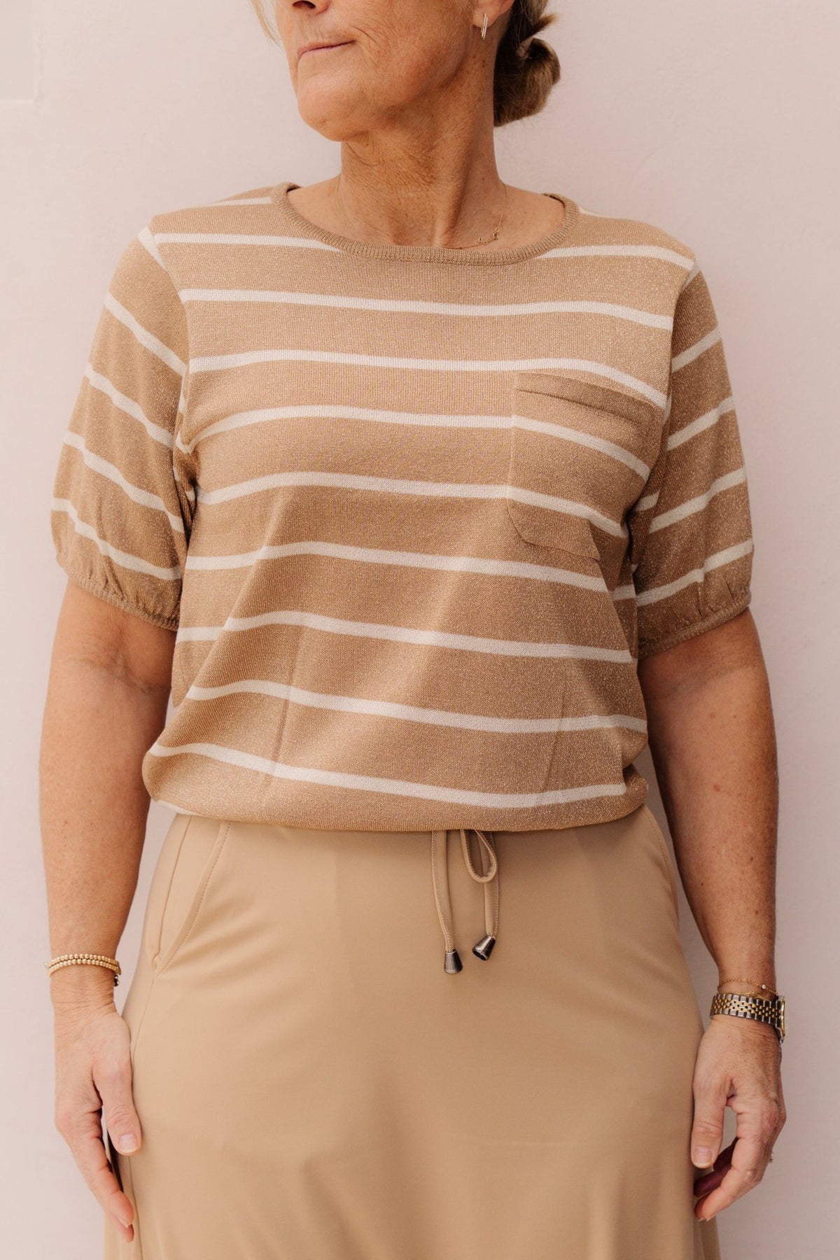 Genoveva Knitting Top Camel/Wool White - Bij Keesje - G - maxx - Top