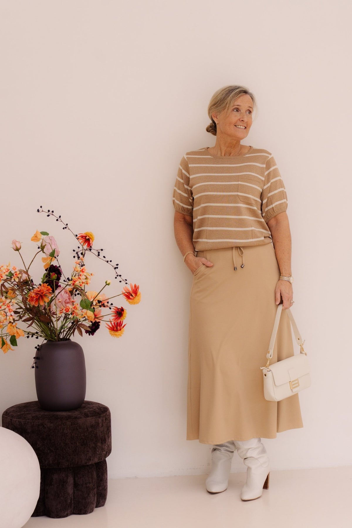 Genoveva Knitting Top Camel/Wool White - Bij Keesje - G - maxx - Top