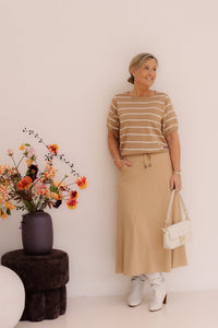 Genoveva Knitting Top Camel/Wool White - Bij Keesje - G - maxx - Top