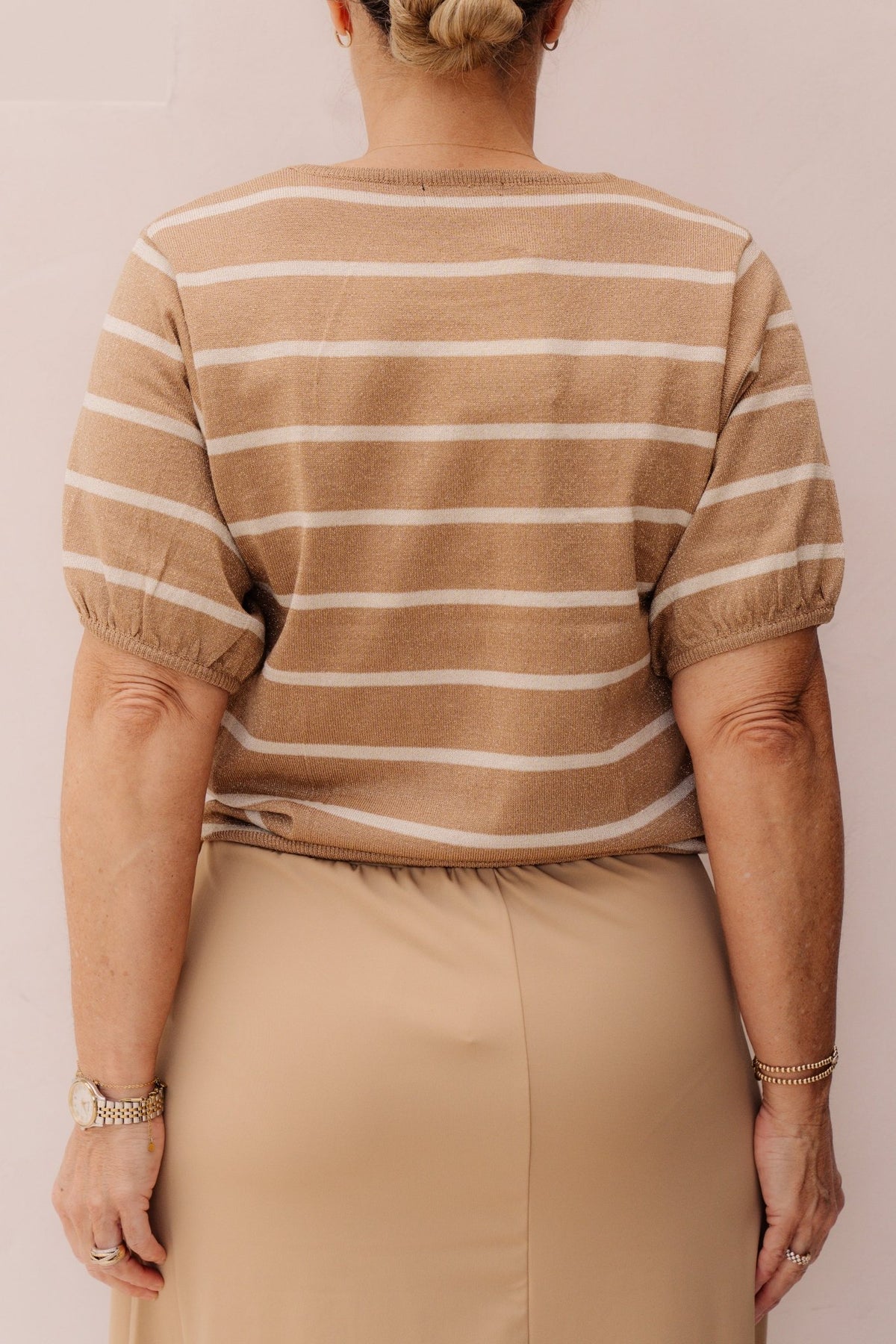 Genoveva Knitting Top Camel/Wool White - Bij Keesje - G - maxx - Top