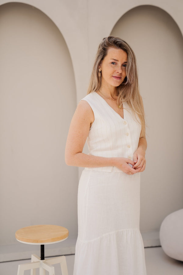 Gilet short linen offwhite/sand - 17202 - Bij Keesje - Esqualo - gilet