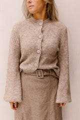 Gio flauschige Strickjacke – Beige Melange