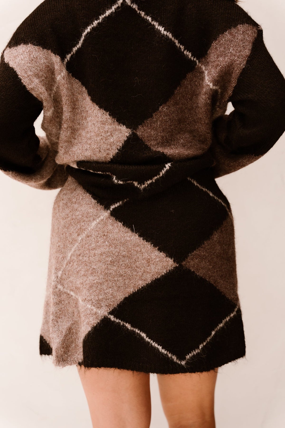 Gisa check fluff knit skirt d.brown - Bij Keesje - Neo Noir - rok