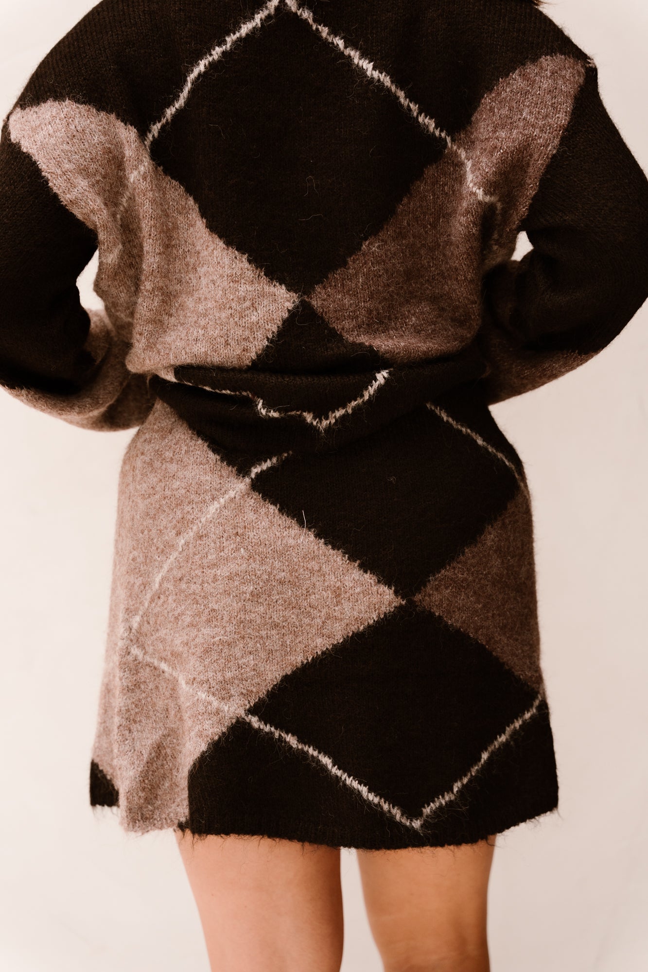 Gisa check fluff knit skirt d.brown - Bij Keesje - Neo Noir - rok