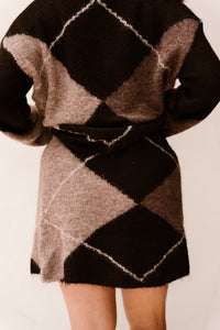Gisa check fluff knit skirt d.brown - Bij Keesje - Neo Noir - rok