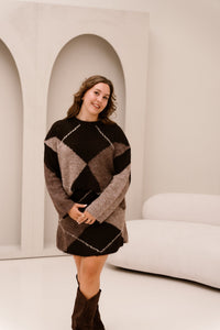 Gisa check fluff knit skirt d.brown - Bij Keesje - Neo Noir - rok