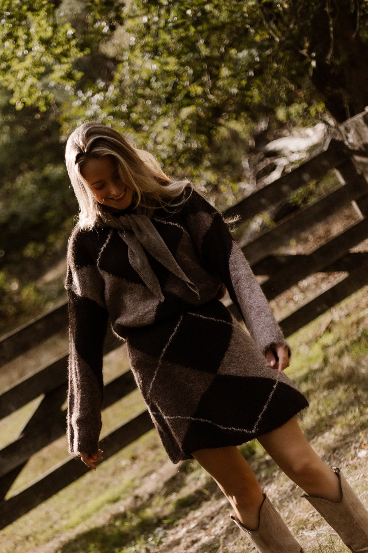 Gisa check fluff knit skirt d.brown - Bij Keesje - Neo Noir - Rok
