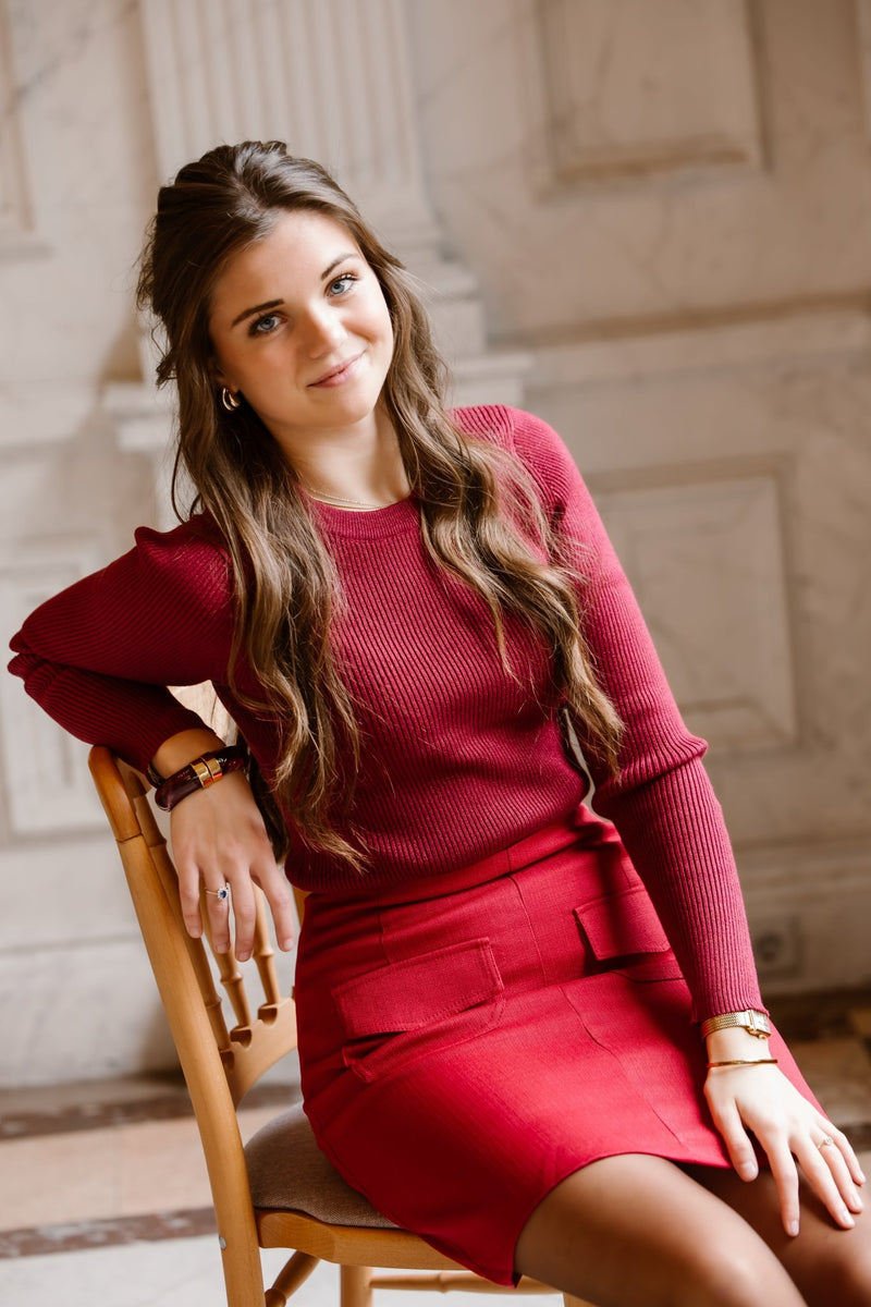 Glitter top rib bordeaux - Bij Keesje - Bij Keesje