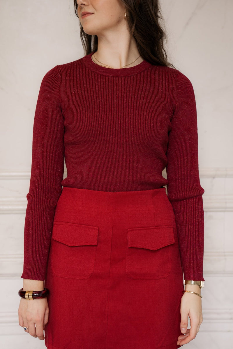 Glitter top rib bordeaux - Bij Keesje - Bij Keesje