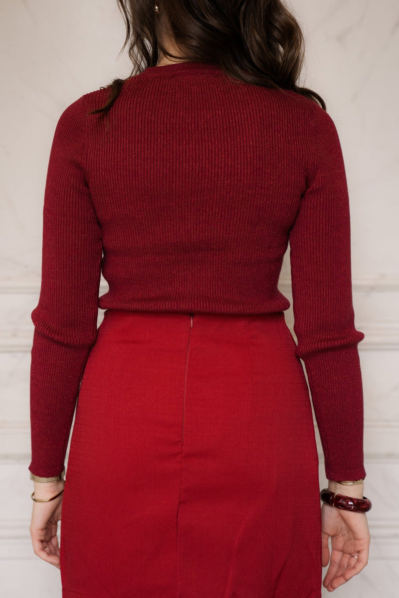 Glitter top rib bordeaux - Bij Keesje - Bij Keesje