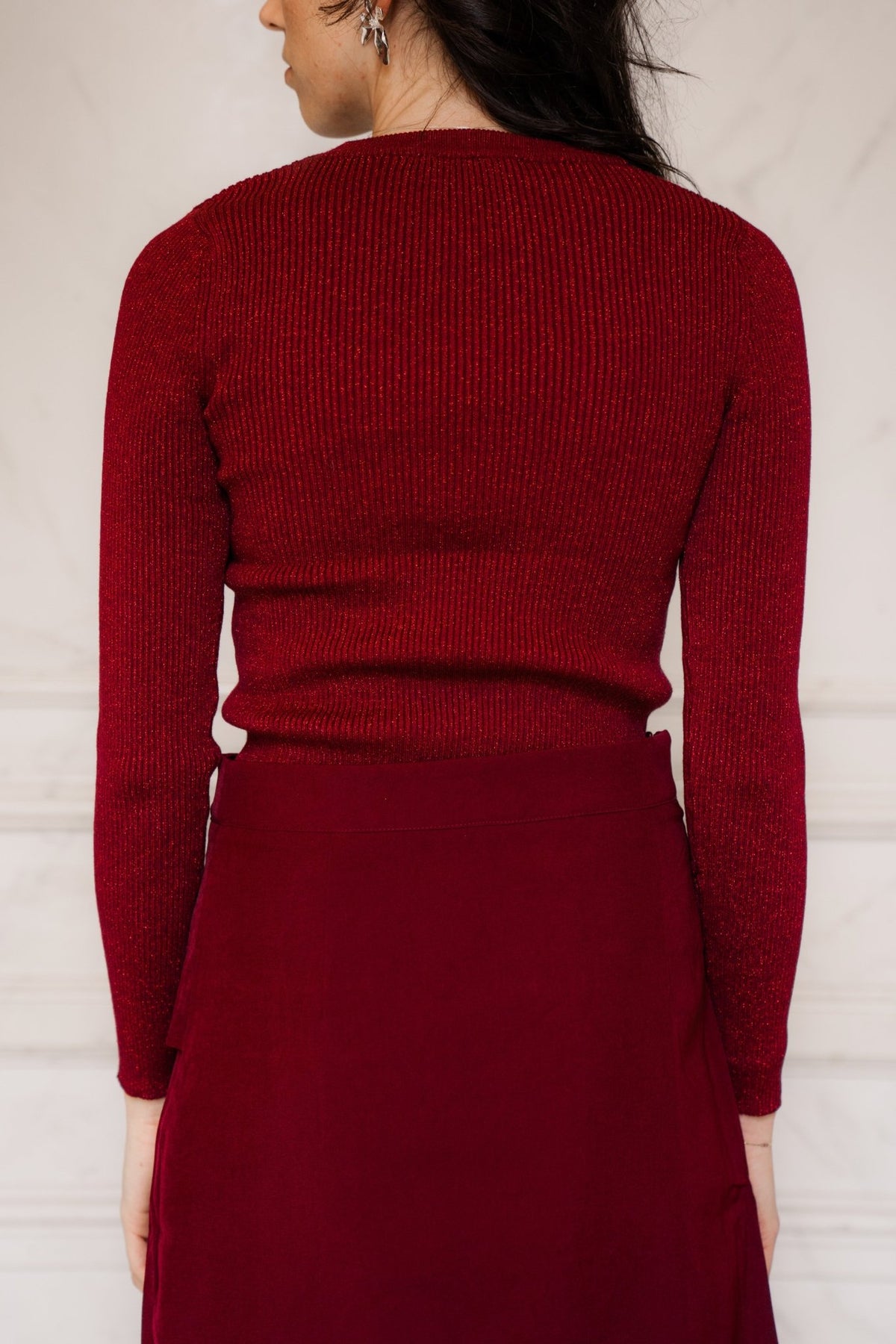 Glitter top rib deep bordeaux - Bij Keesje - Bij Keesje